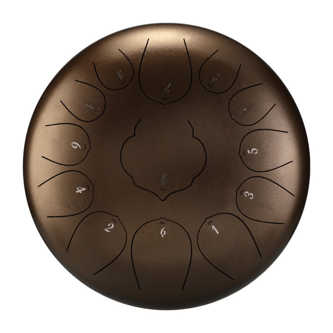 Bronze handpan drum with numbered tone fields, healing musical instrument for meditation and sound therapy