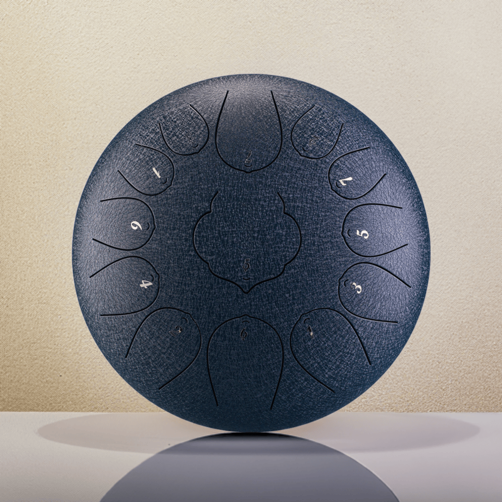Dark blue handpan with numbered tone fields, ideal for meditation and healing sound therapy