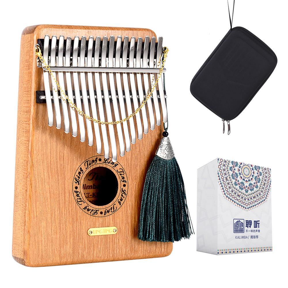 Wooden kalimba thumb piano with tassel, carrying case, and gift box — soothing musical instrument for relaxation