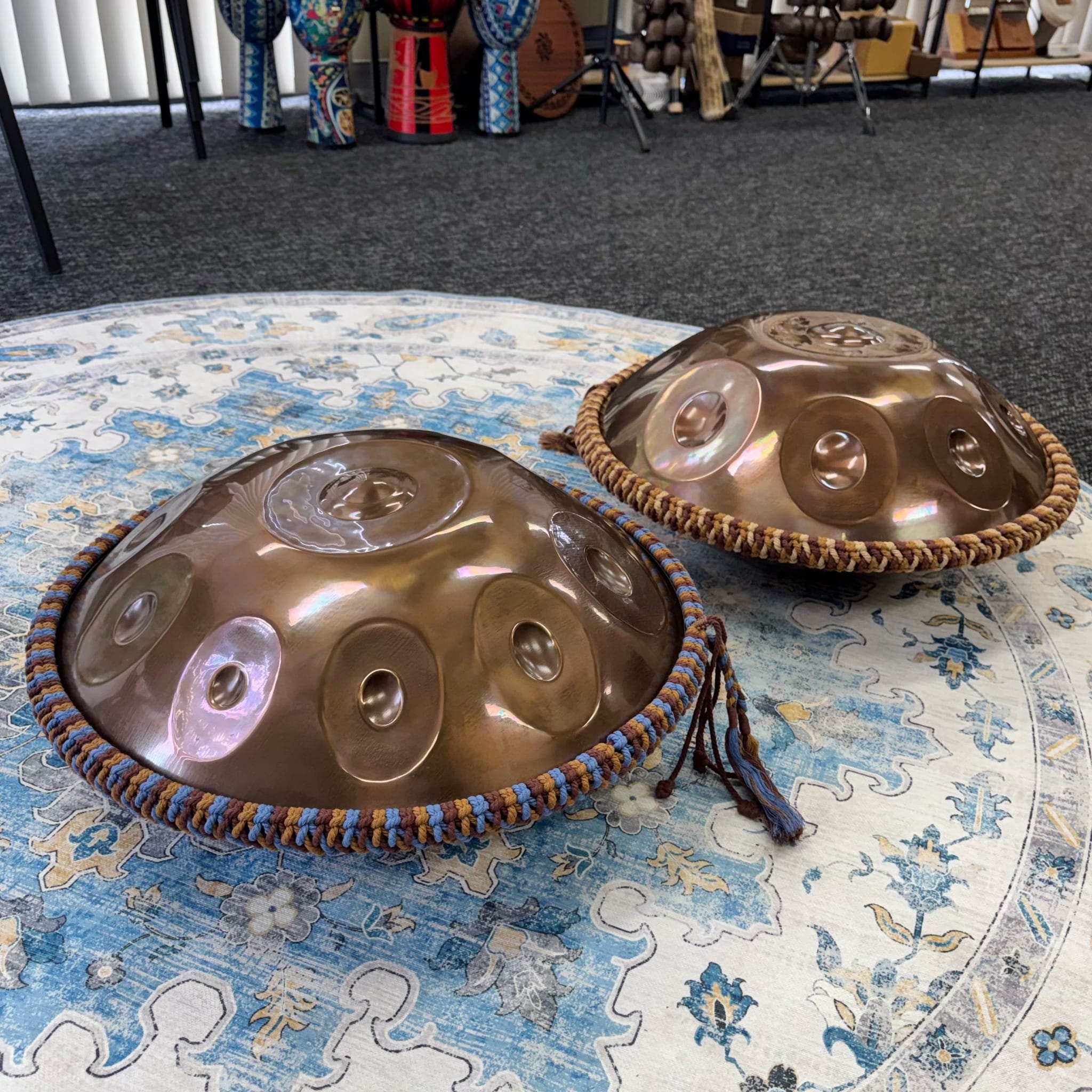 River and Harvest handwoven rim braids fitted to full-size handpans