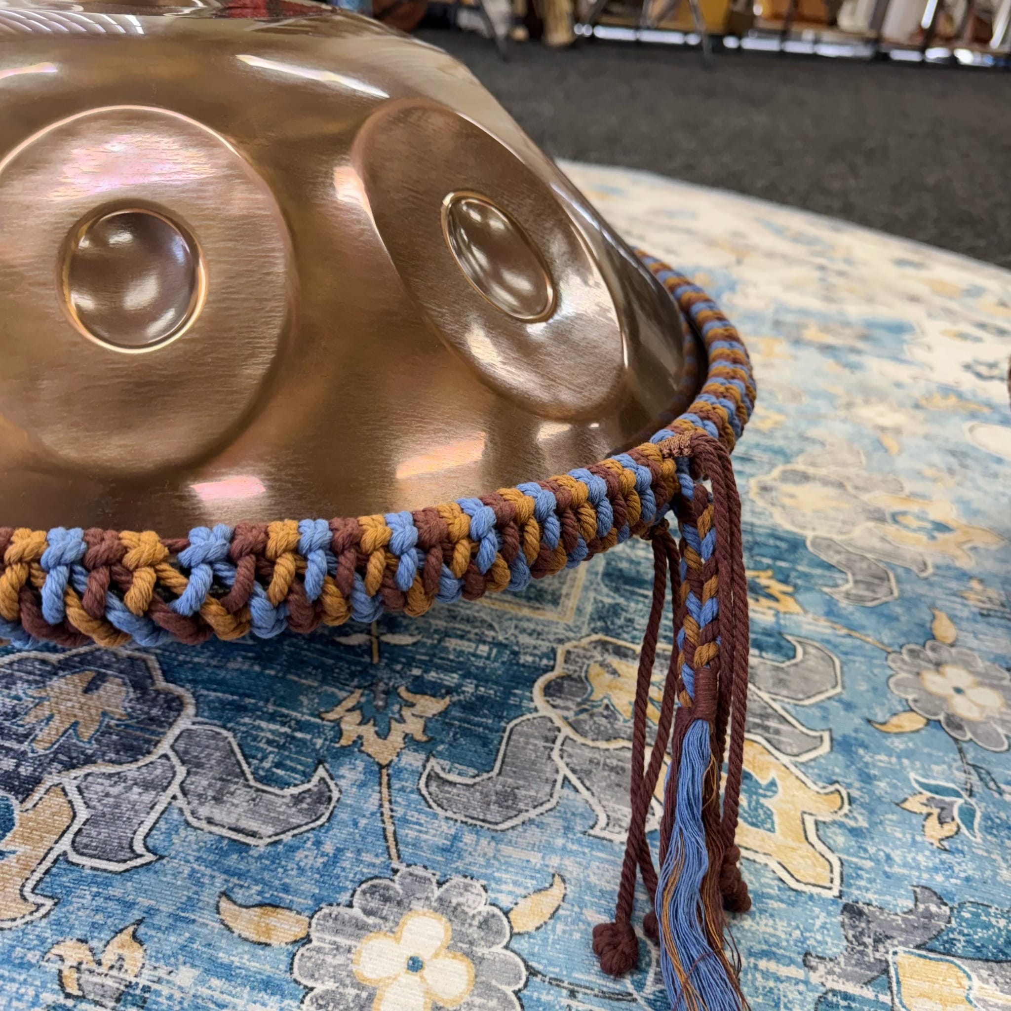 River handpan rim braid with adjustable ties and decorative tassel