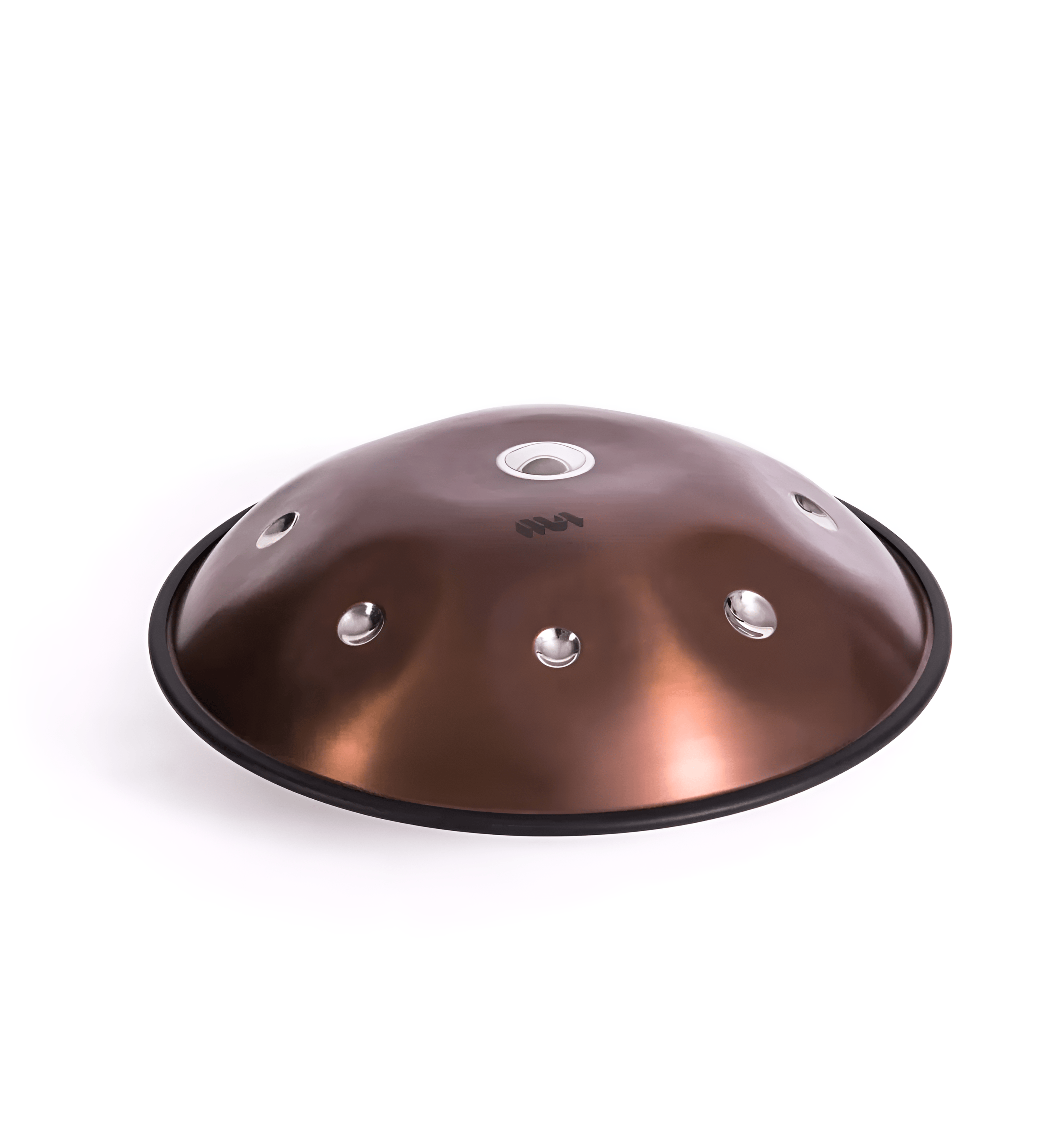 Copper handpan with metallic tones and sleek design for healing music