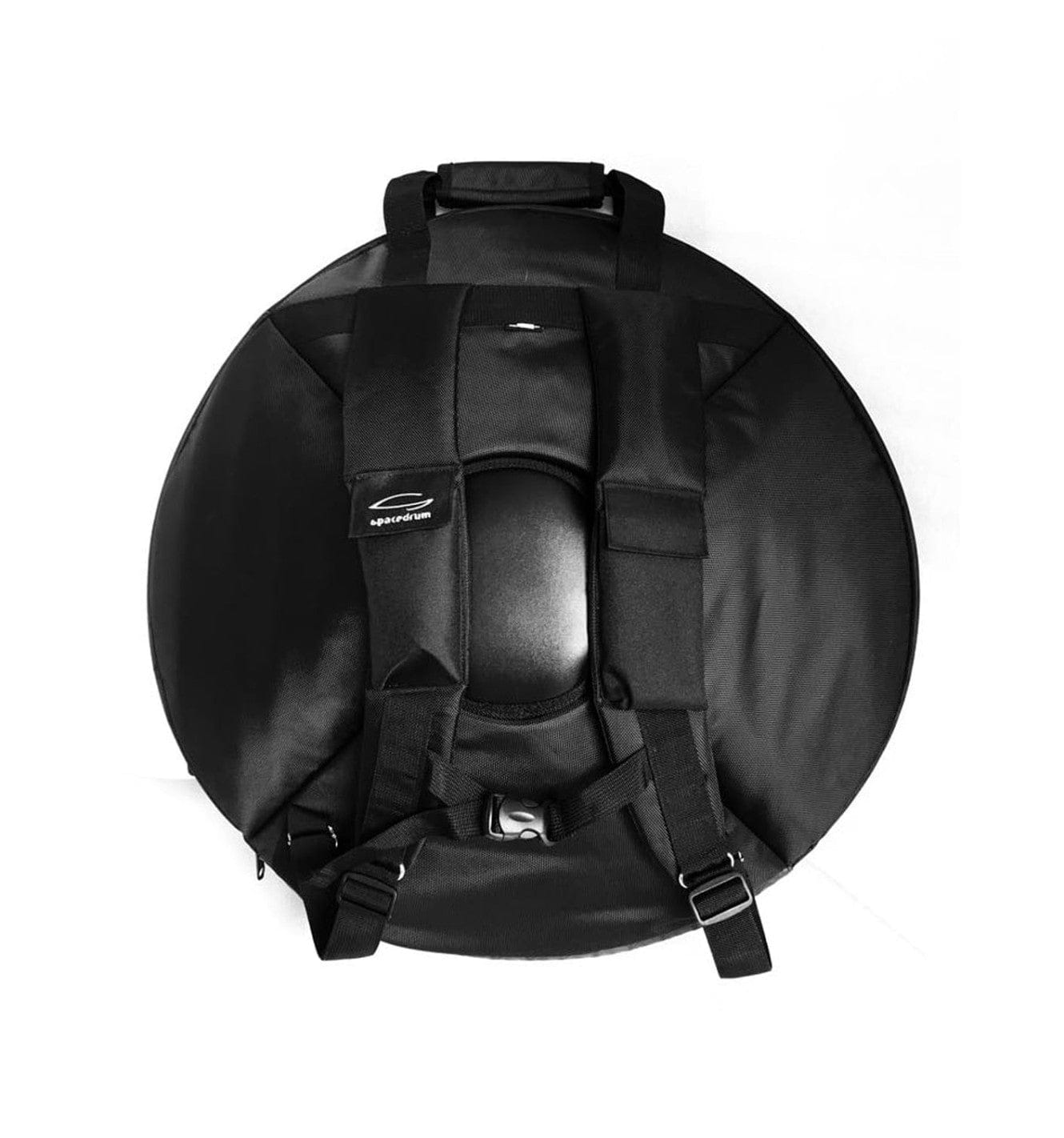 Black Spacedrum handpan backpack with padded straps and secure buckles for portable musical instrument transport