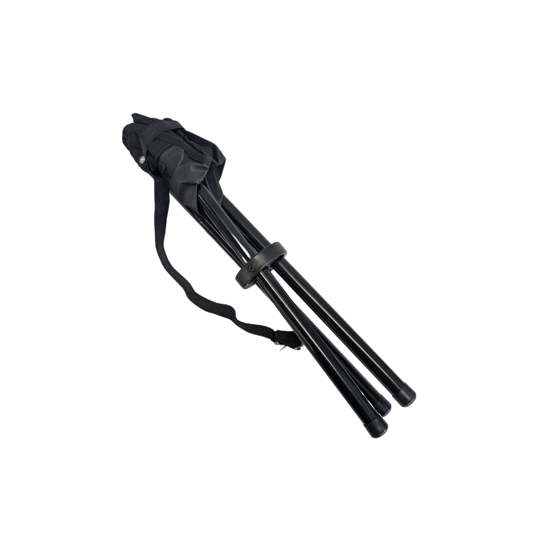 Compact black tripod stand with carry bag for handpan or musical instruments