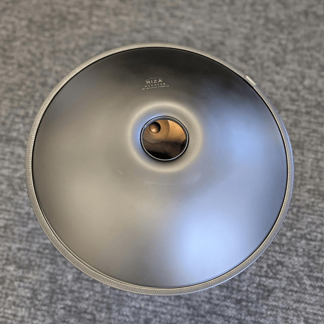 Buy beginner handpan in Australia – 55 cm Mandala Black 10-note D Kurd handpan, 432 Hz tuning, ideal beginner handpan for meditation, music therapy, acoustic performance, and creative expression.