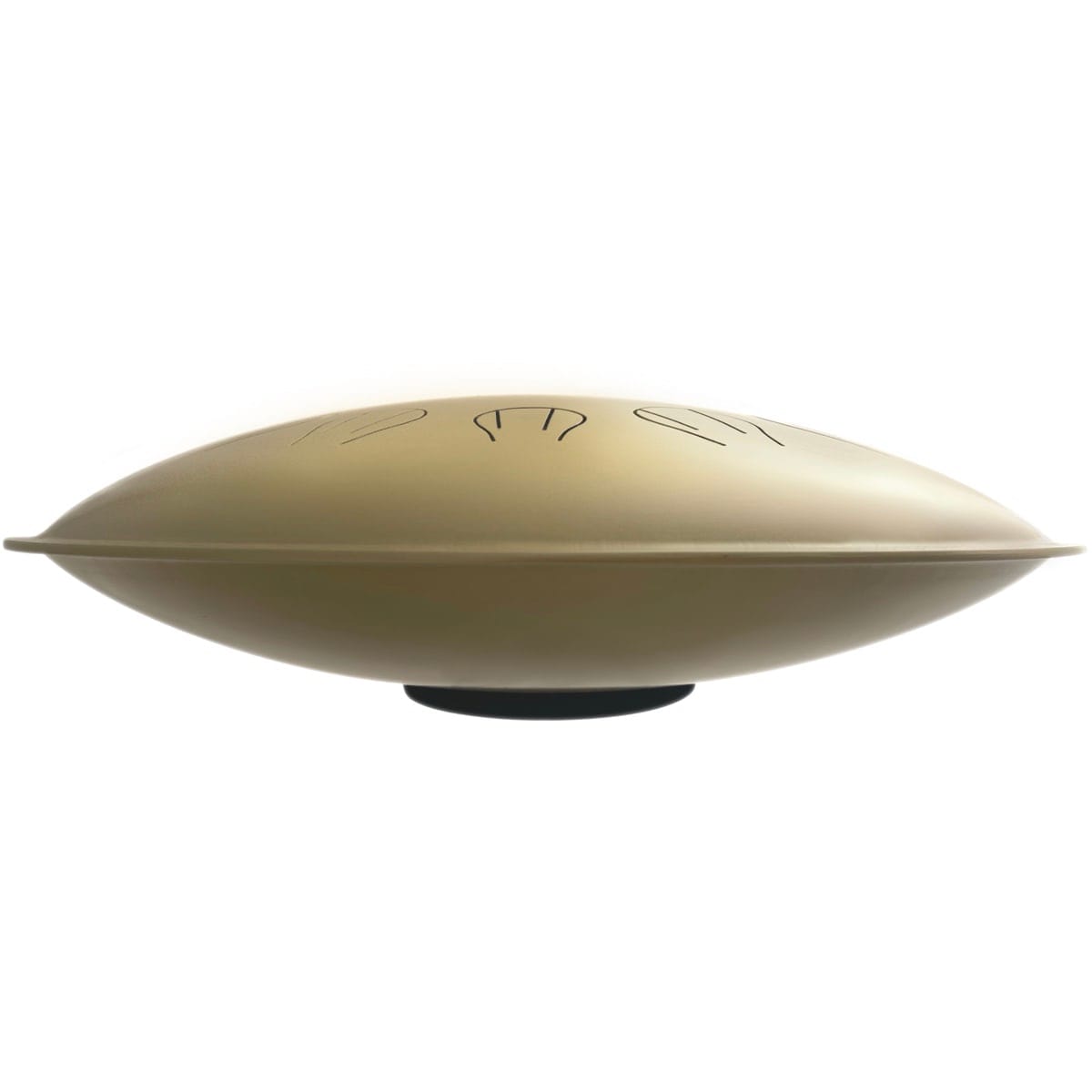Golden handpan drum with engraved notes, healing musical instrument for meditation and relaxation