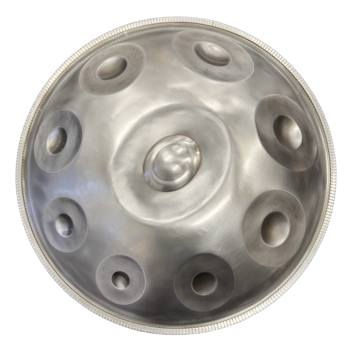 YULA 9-note D Kurd handpan in Silver, top view