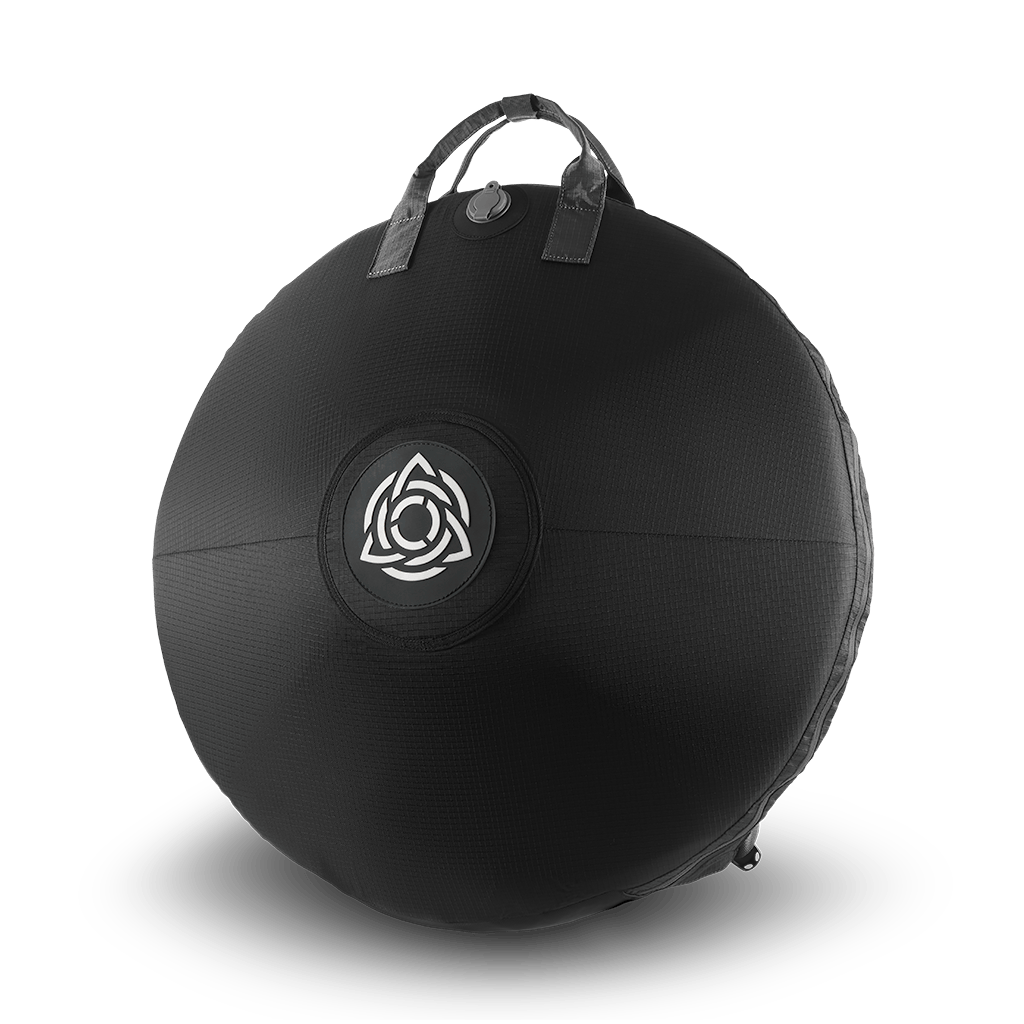 Black Airtek 2.0 Medium inflatable handpan bag front view.