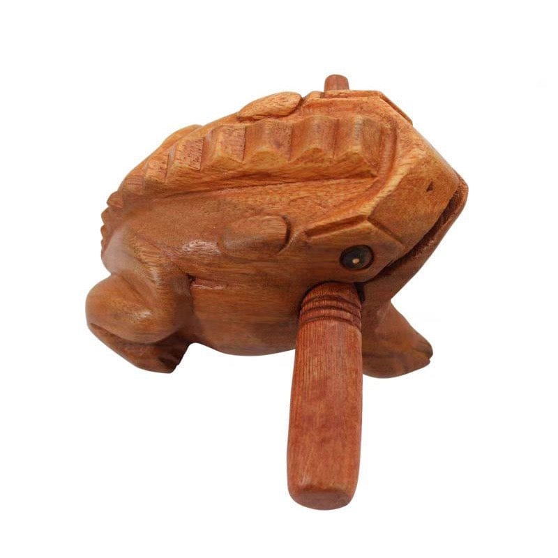Hand-carved wooden frog guiro scraper, unique musical instrument for rhythm and relaxation