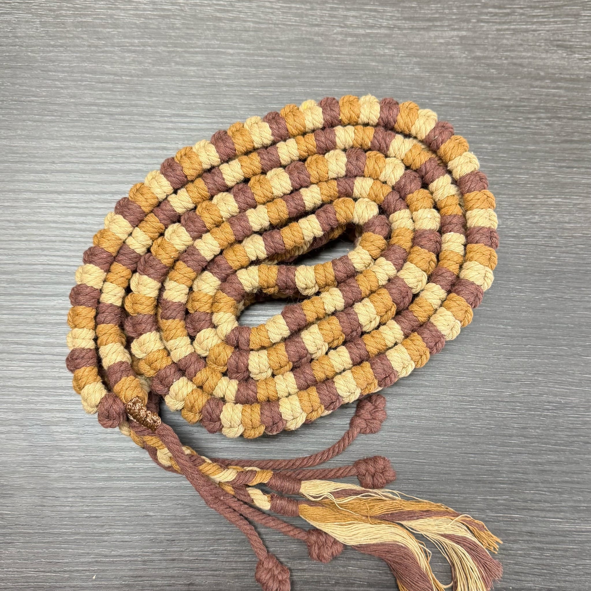 Harvest handwoven handpan rim braid in cream, brown and golden ochre