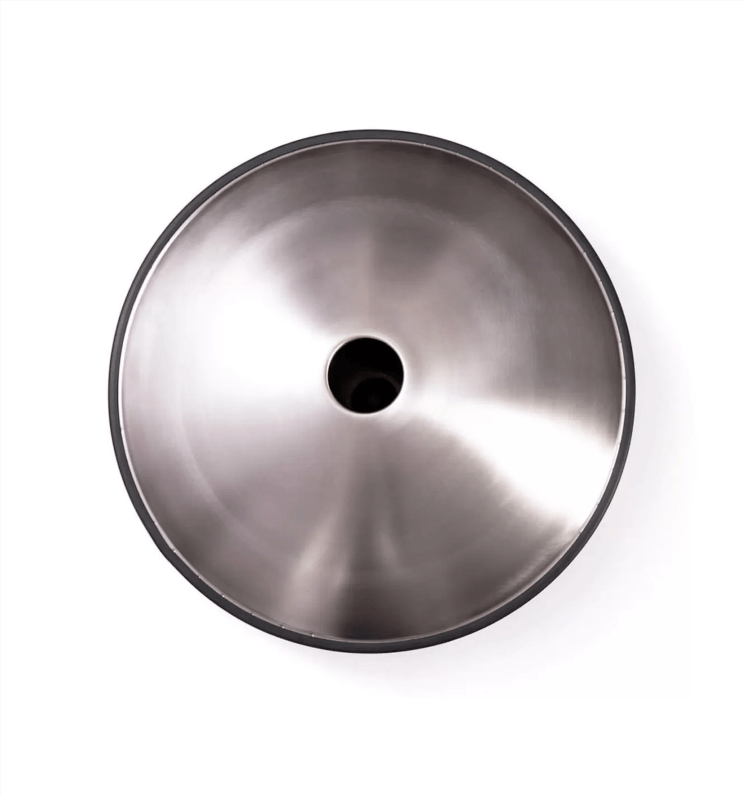 Handpan musical instrument with metallic dome and central hole, ideal for healing sound therapy