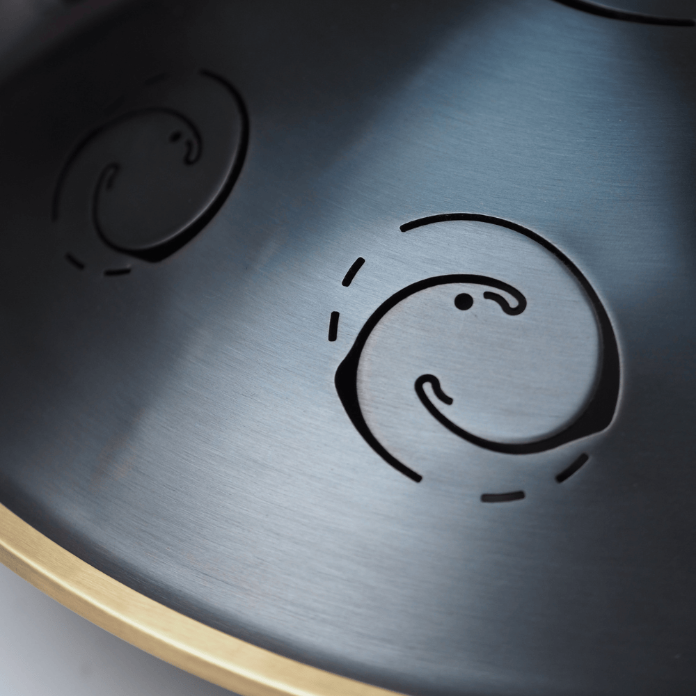 RAV Moon F#m-A Ariumi steel tongue drum underside or detail view.