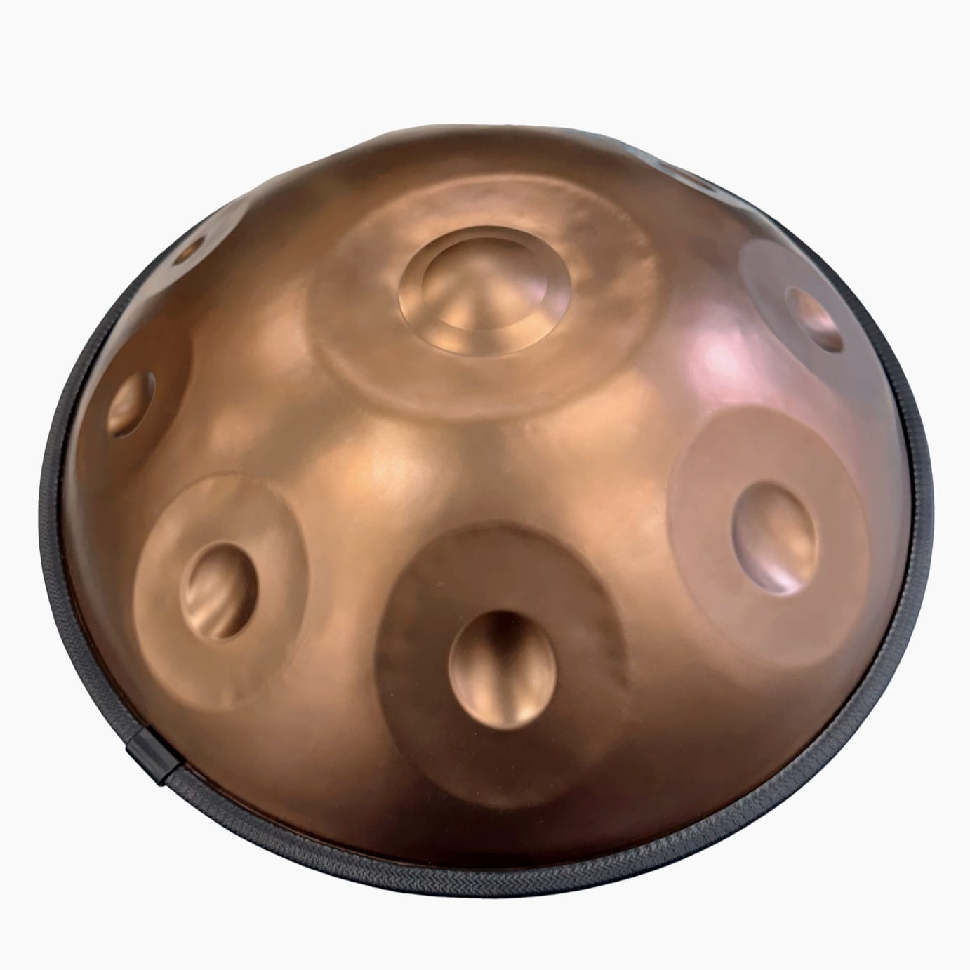 Riza Premium 10-note D Kurd gold handpan showing its tone fields