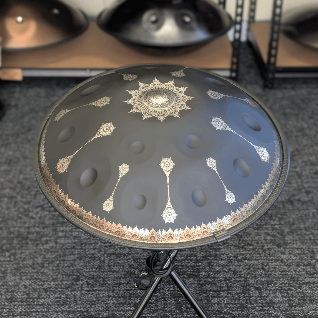Riza Handpan 12-Note D Kurd Beginner Mandala Black 55cm