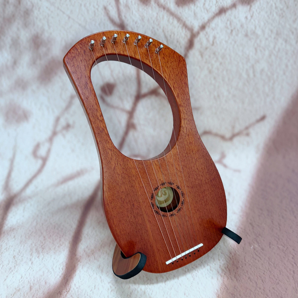 Wooden lyre harp with 8 strings, healing musical instrument for peace and creativity