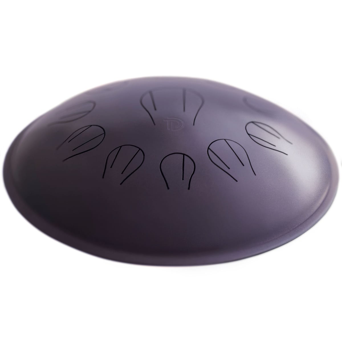 Dark purple handpan drum with engraved notes, ideal for healing and meditative music
