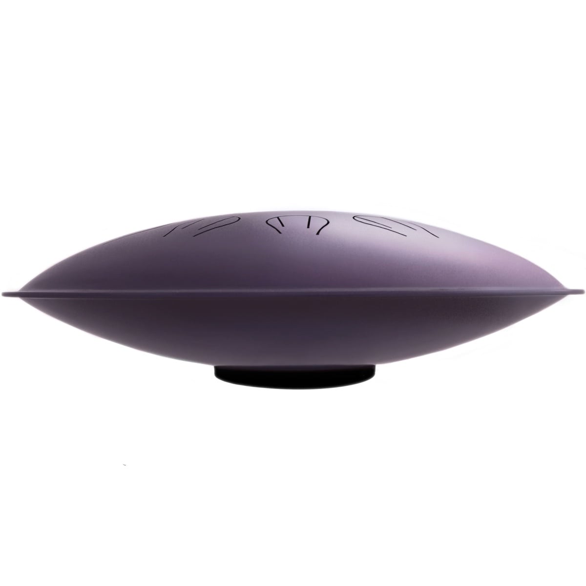 Purple handpan musical instrument with engraved notes, ideal for healing and meditation sounds